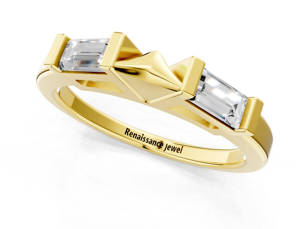 Yellow gold Channel Set Baguette Diamond Flat Band with Bar Prong Setting