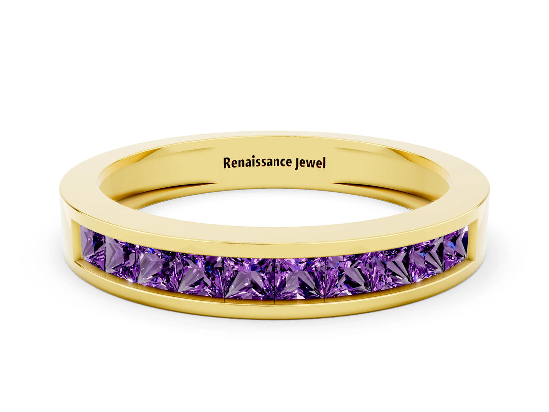 Yellow gold Channel Set Princess Cut Amethyst Eternity Band_24
