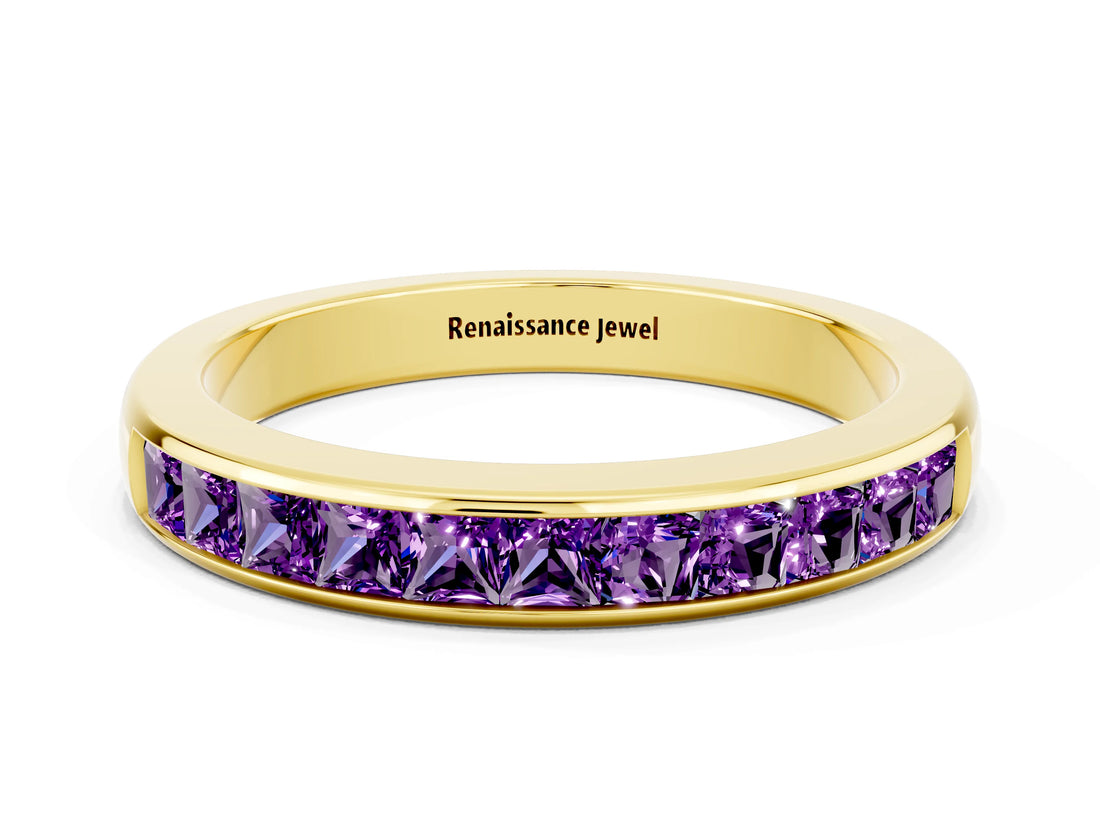 Yellow gold Channel Set Princess Cut Amethyst Eternity Band_6