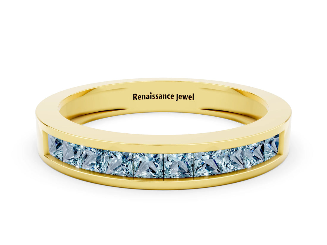 Yellow gold Channel Set Princess Cut Aquamarine Eternity Band_36
