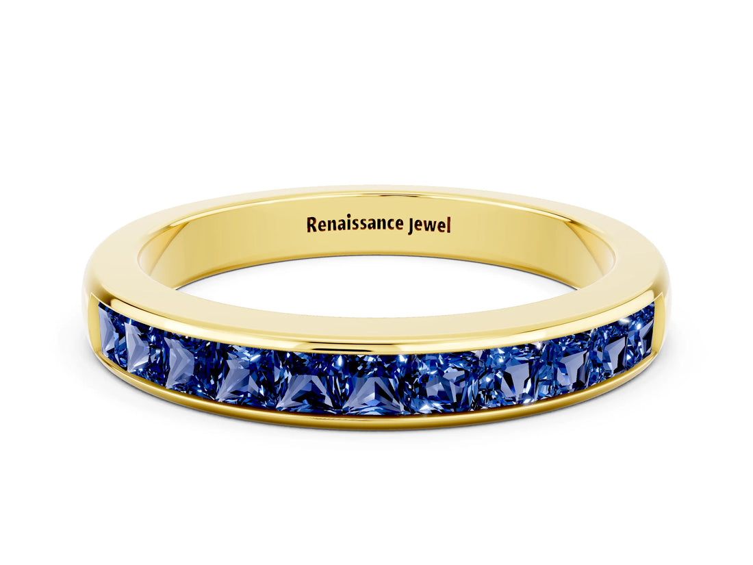 Yellow gold Channel Set Princess Cut Blue Sapphire Eternity Band_6