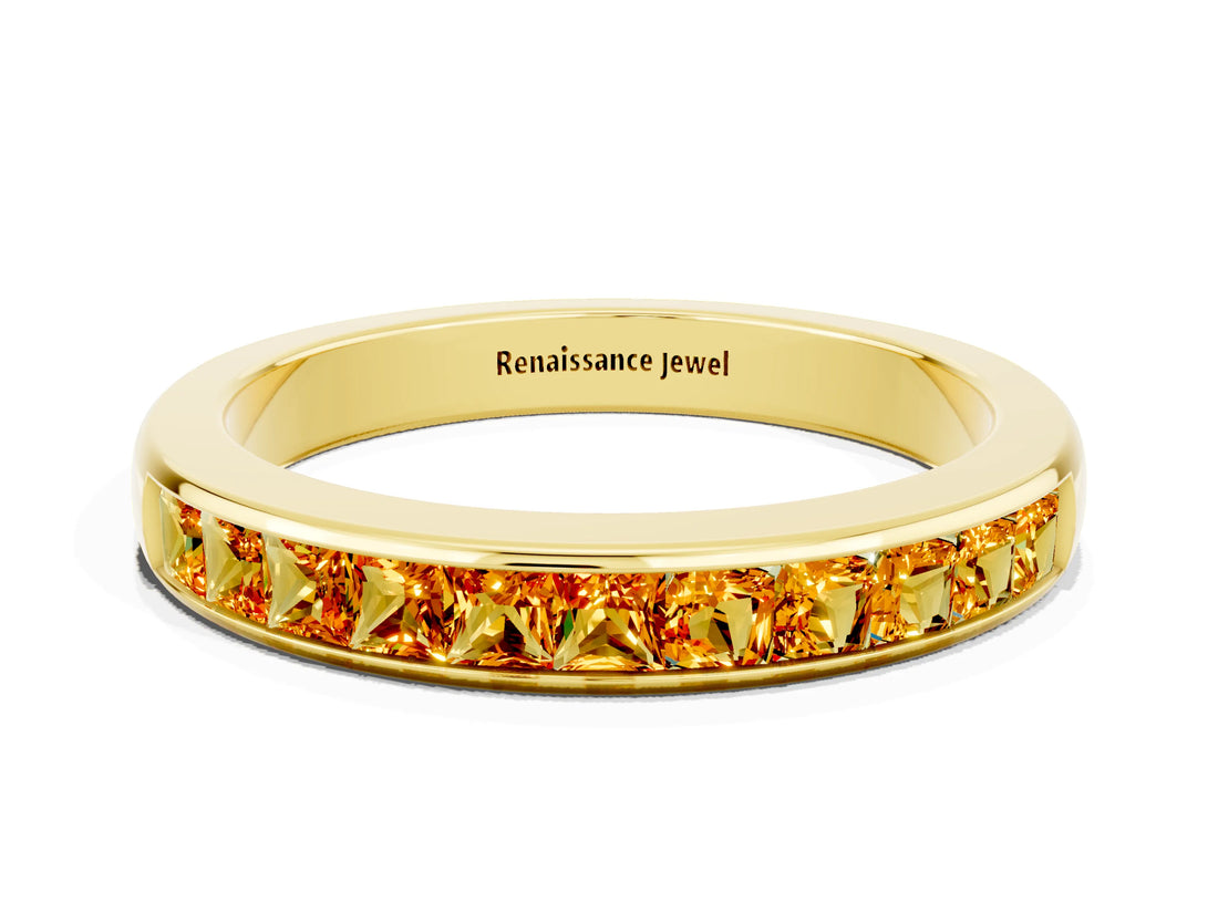 Yellow gold Channel Set Princess Cut Citrine Eternity Band_6