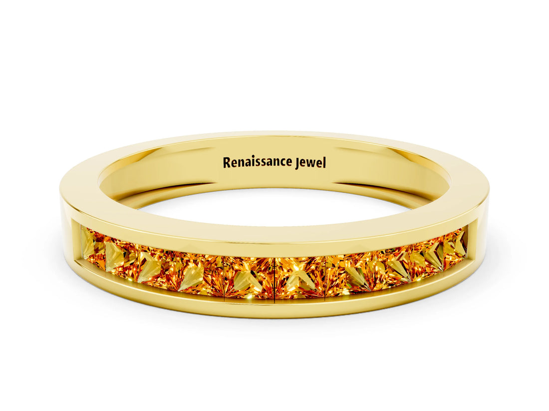 Yellow gold Channel Set Princess Cut Citrine Eternity Band_84