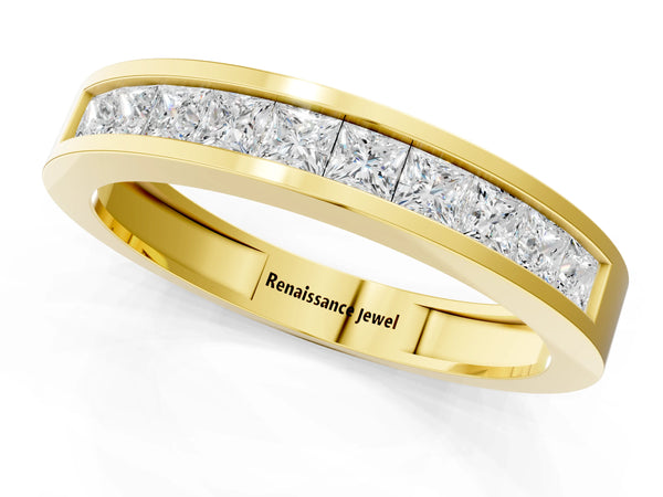 Yellow gold Channel Set Princess Cut Diamond Eternity Band