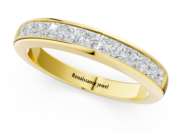 Yellow gold Channel Set Princess Cut Diamond Eternity Band