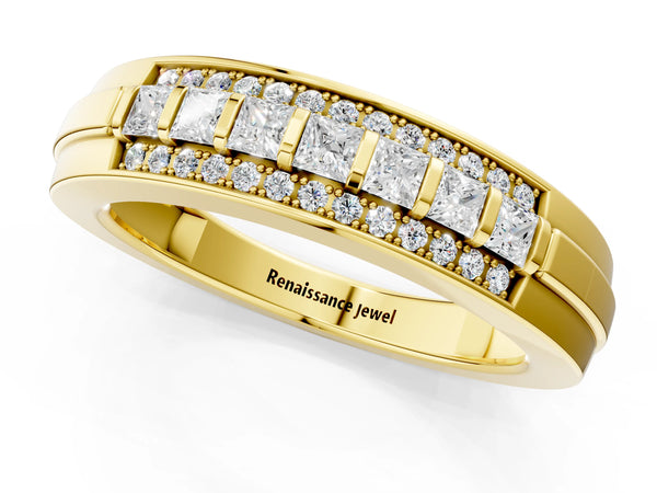 Yellow gold Channel-Set Princess Cut Diamond Pavé Band