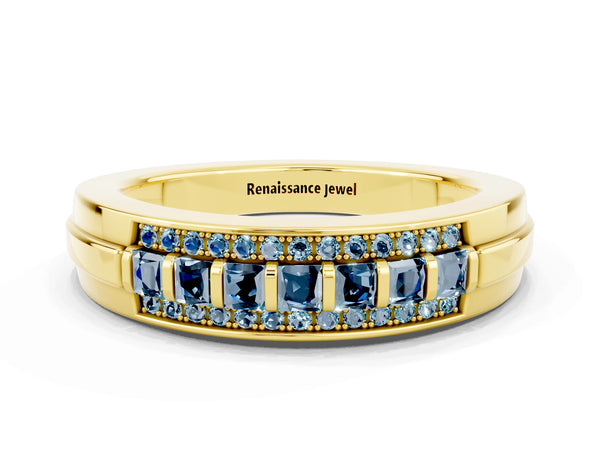Yellow gold Channel-Set Princess Cut Diamond Pavé Band