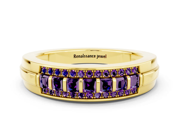 Yellow gold Channel-Set Princess Cut Diamond Pavé Band