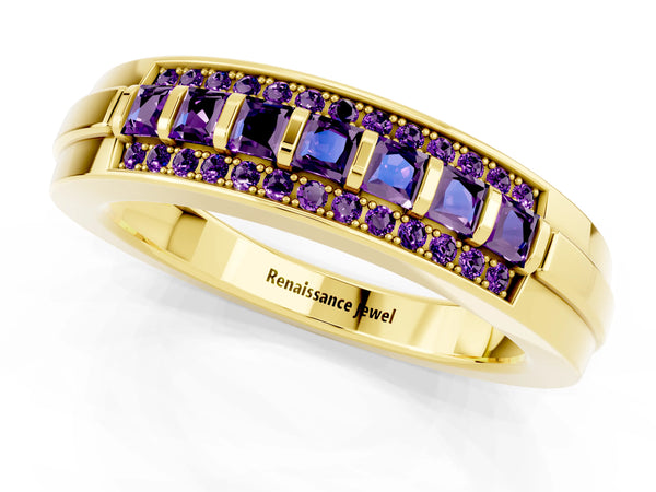 Yellow gold Channel-Set Princess Cut Diamond Pavé Band