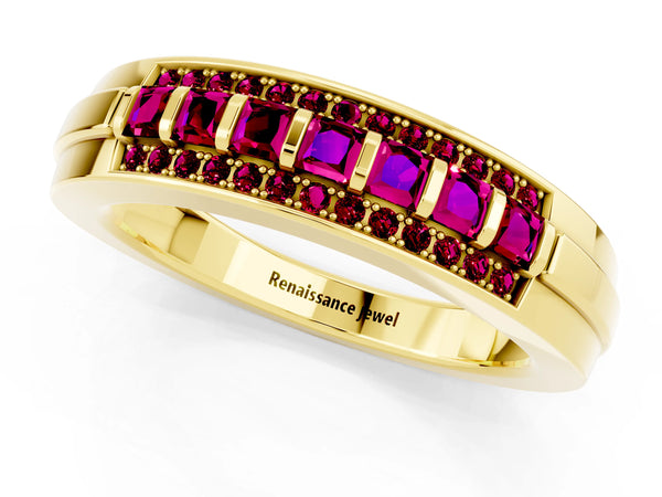 Yellow gold Channel-Set Princess Cut Diamond Pavé Band