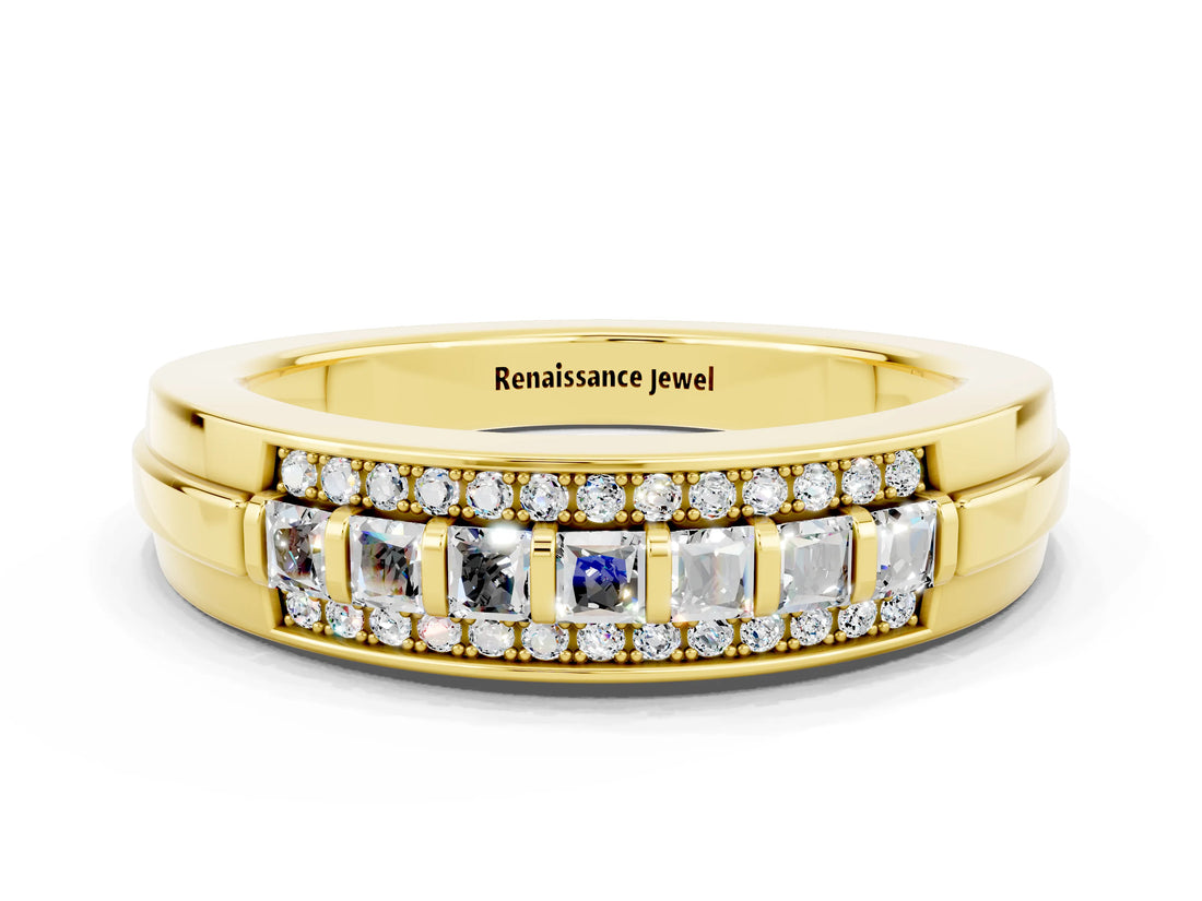 Yellow gold Channel-Set Princess Cut Diamond Pavé Band_42