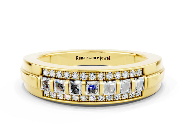 Yellow gold Channel-Set Princess Cut Diamond Pavé Band
