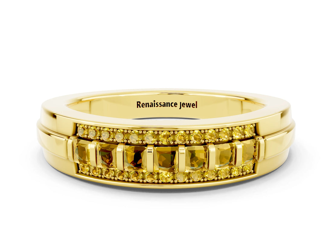 Yellow gold Channel-Set Princess Cut Diamond Pavé Band_42