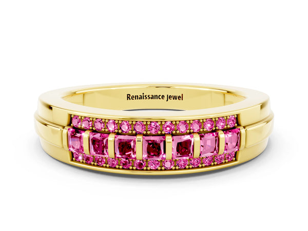 Yellow gold Channel-Set Princess Cut Diamond Pavé Band