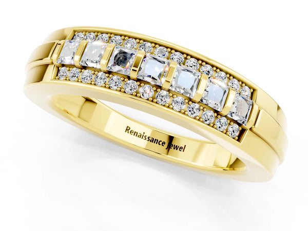 Yellow gold Channel-Set Princess Cut Diamond Pavé Band