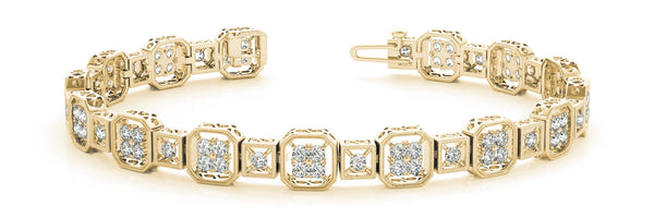 Yellow gold Channel Set Princess Cut Diamond Tennis Bracelet with Milgrain Detailing