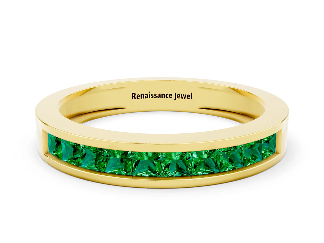 Yellow gold Channel Set Princess Cut Emerald Eternity Band_24