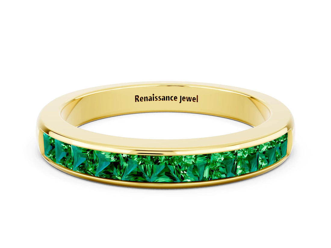 Yellow gold Channel Set Princess Cut Emerald Eternity Band_6
