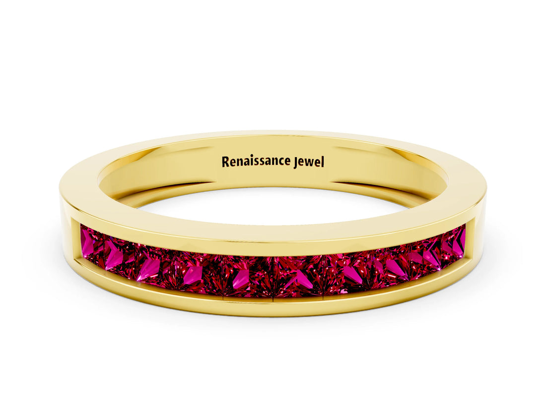 Yellow gold Channel Set Princess Cut Garnet Eternity Band_48