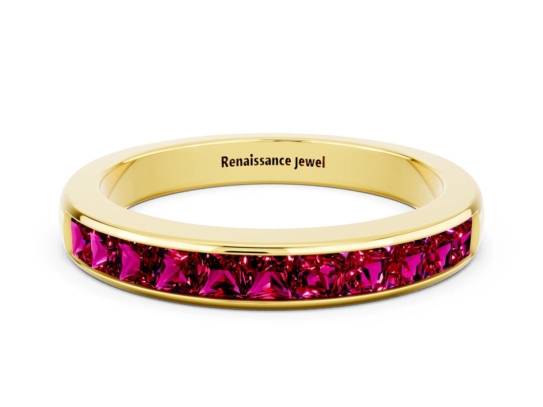 Yellow gold Channel Set Princess Cut Garnet Eternity Band_6