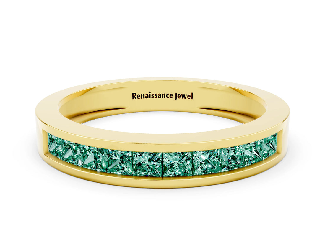 Yellow gold Channel Set Princess Cut Green Sapphire Eternity Band_24