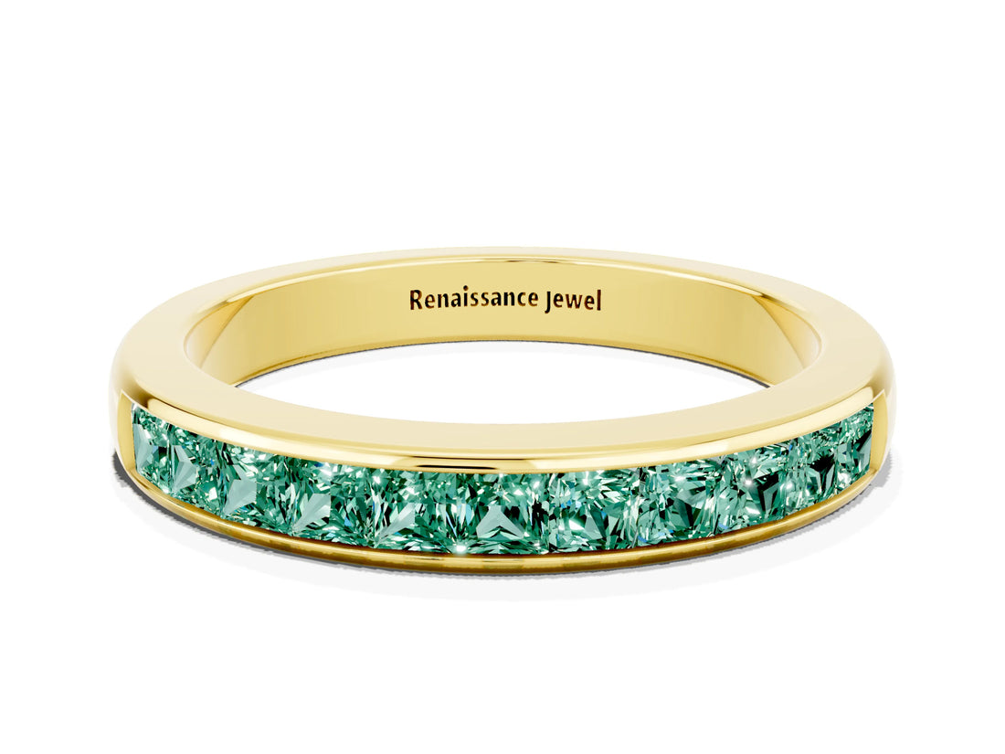 Yellow gold Channel Set Princess Cut Green Sapphire Eternity Band_6