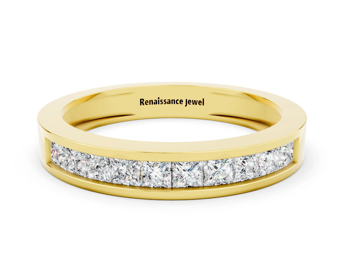 Yellow gold Channel Set Princess Cut Moissanite Eternity Band_36