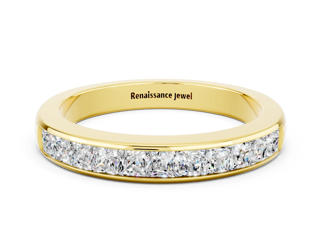 Yellow gold Channel Set Princess Cut Moissanite Eternity Band_6