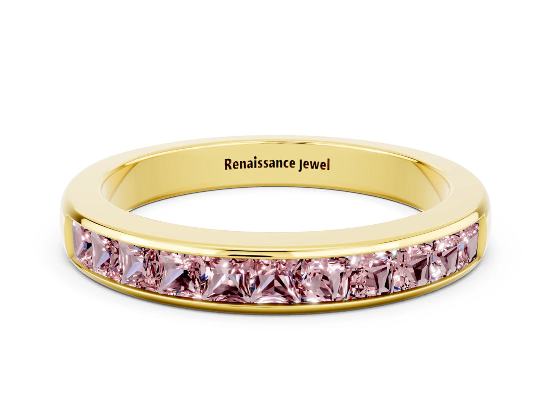 Yellow gold Channel Set Princess Cut Morganite Eternity Band_6