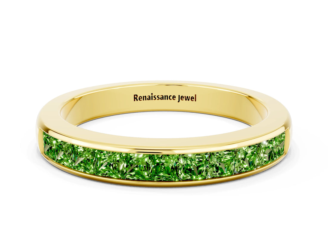 Yellow gold Channel Set Princess Cut Peridot Eternity Band_6