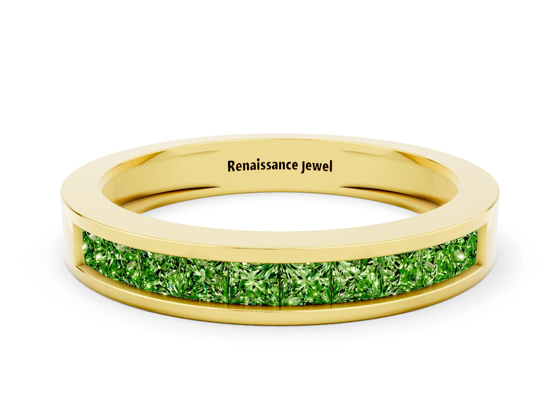 Yellow gold Channel Set Princess Cut Peridot Eternity Band_60