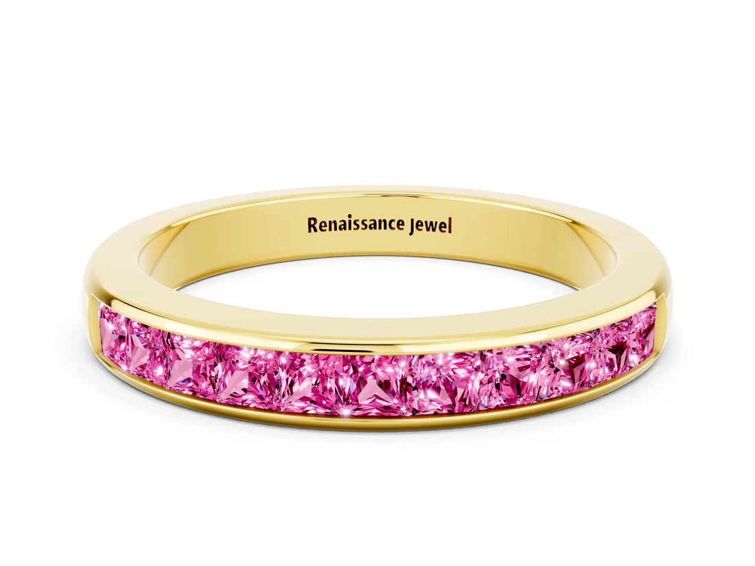 Yellow gold Channel Set Princess Cut Pink Sapphire Eternity Band_18