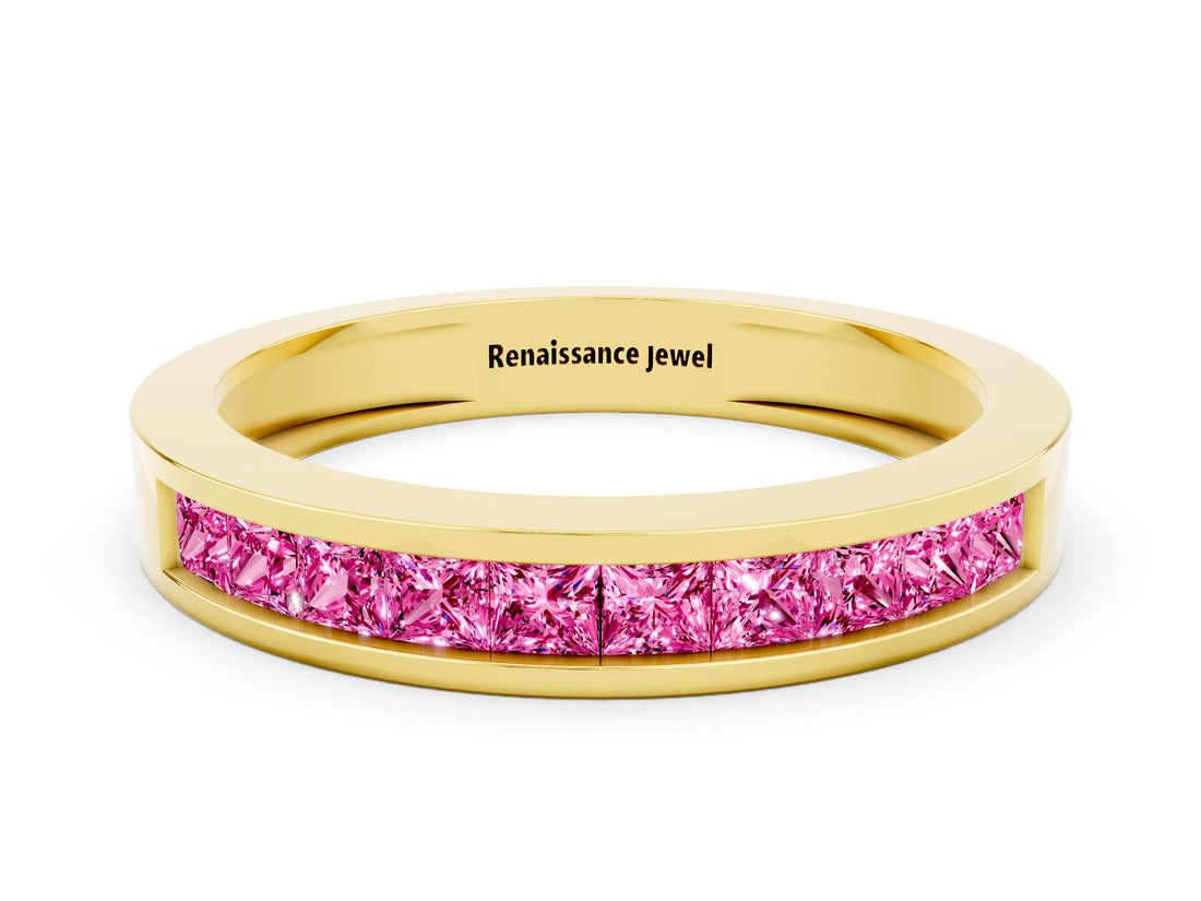 Yellow gold Channel Set Princess Cut Pink Sapphire Eternity Band_36