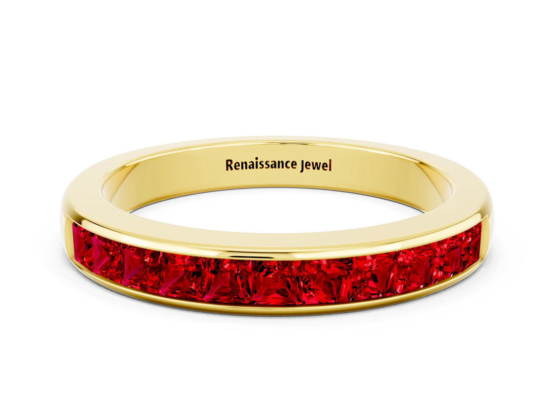Yellow gold Channel Set Princess Cut Ruby Eternity Band_6