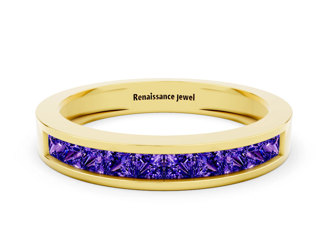 Yellow gold Channel Set Princess Cut Tanzanite Eternity Band_24