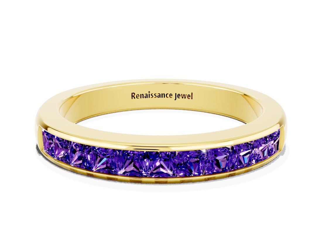 Yellow gold Channel Set Princess Cut Tanzanite Eternity Band_6