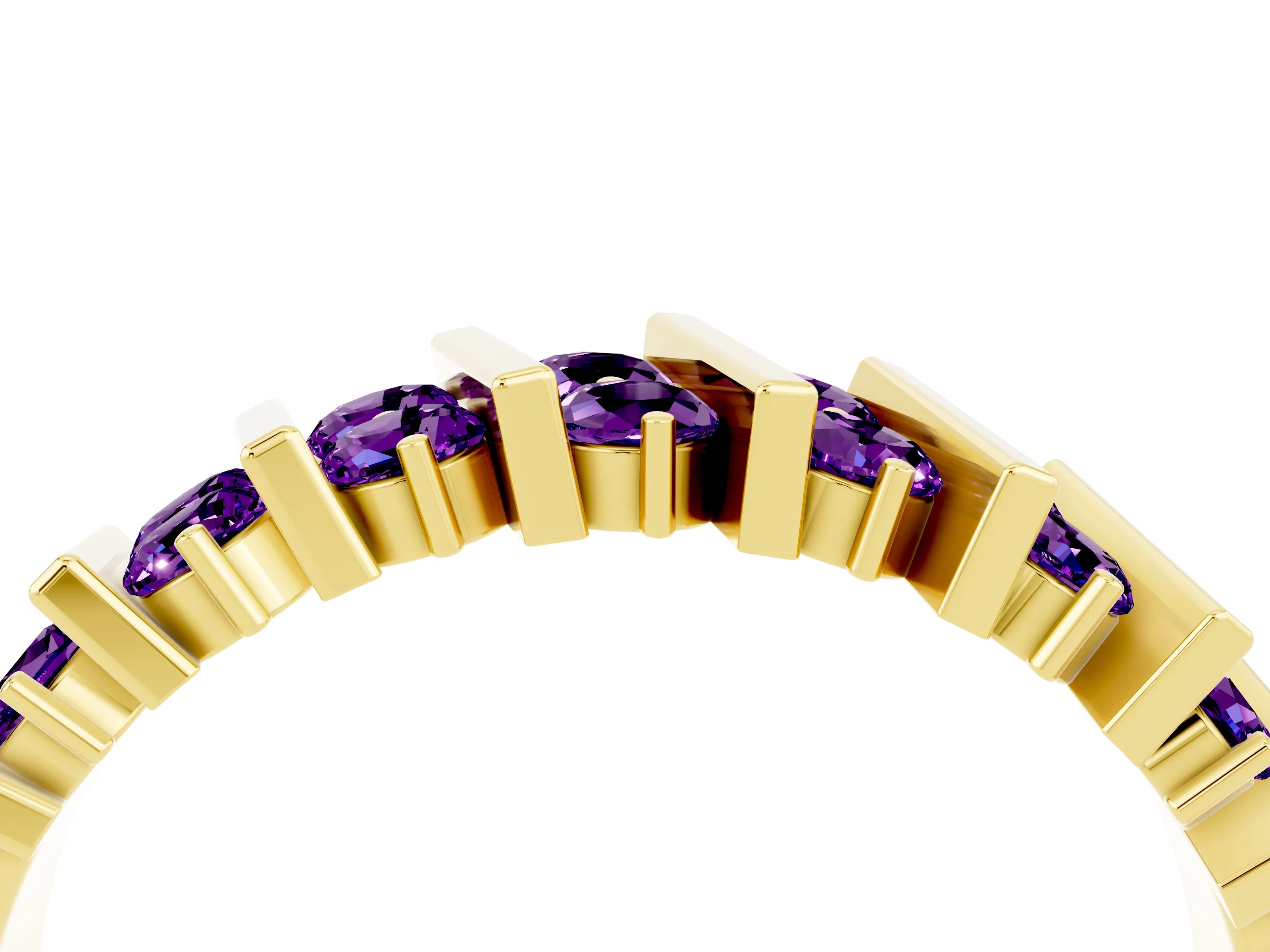 Yellow gold Channel Set Round Amethyst Anniversary Band with Vertical Prongs_10