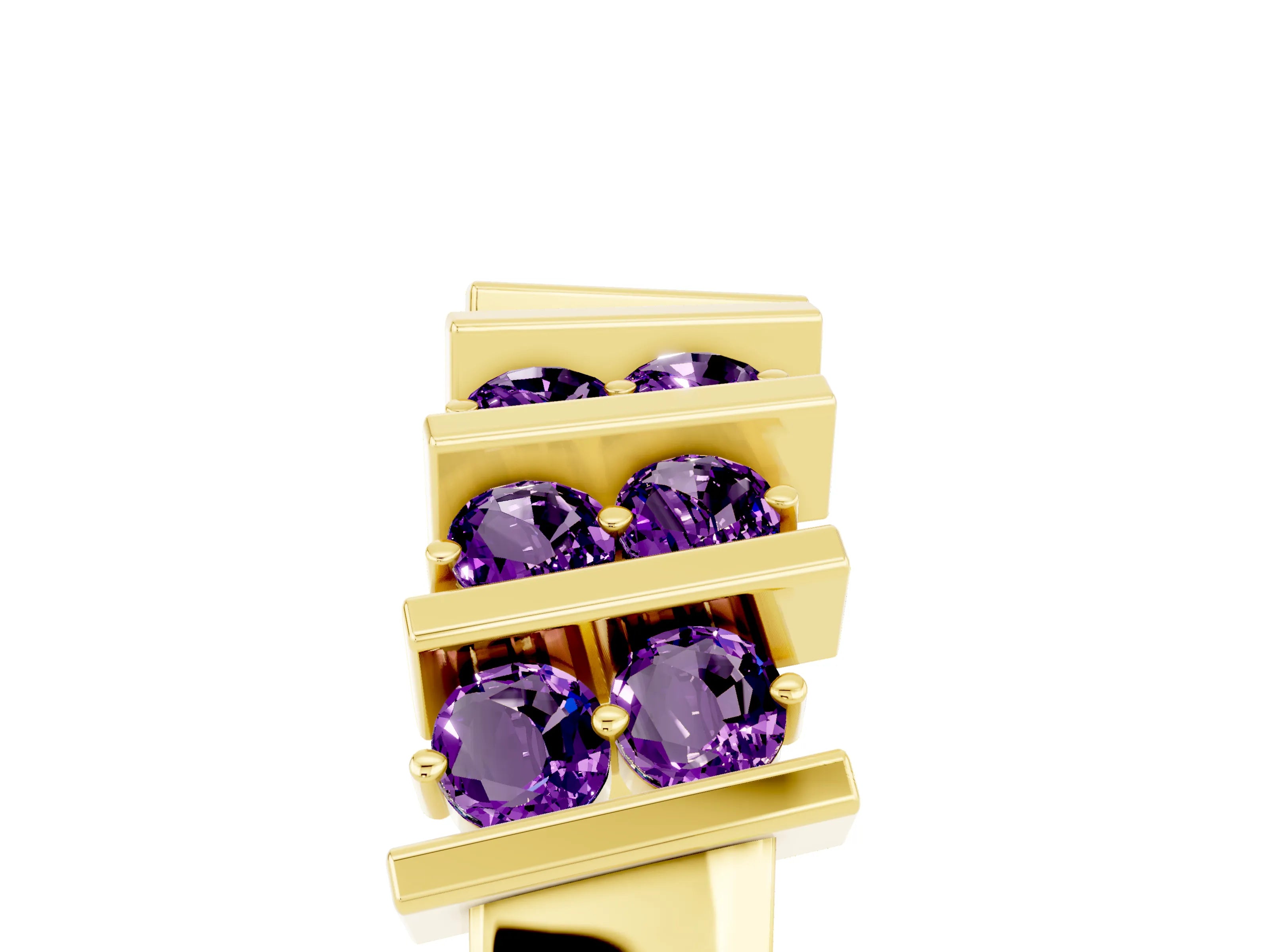 Yellow gold Channel Set Round Amethyst Anniversary Band with Vertical Prongs_11