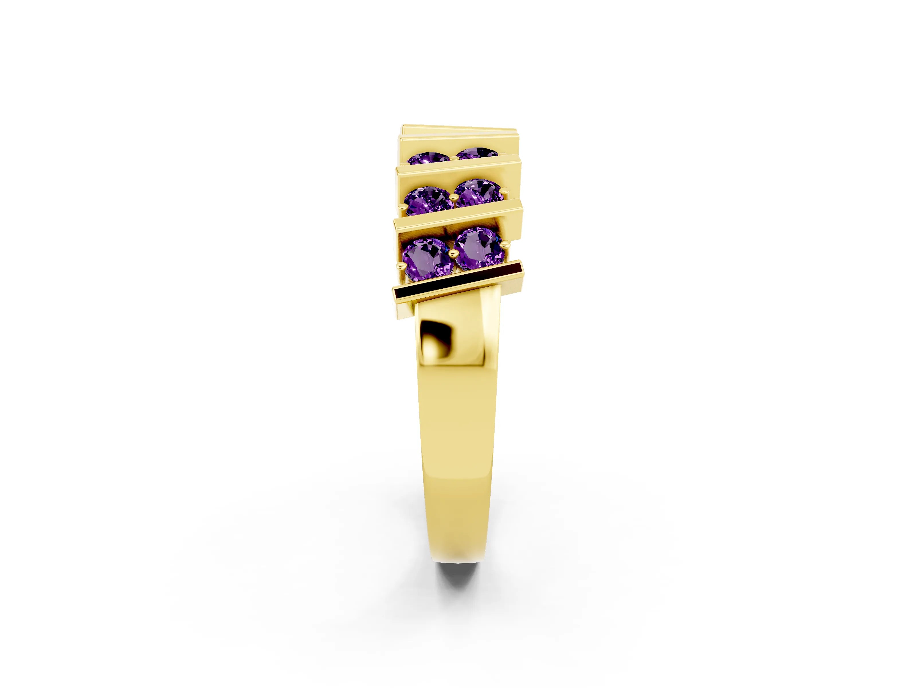 Yellow gold Channel Set Round Amethyst Anniversary Band with Vertical Prongs_8