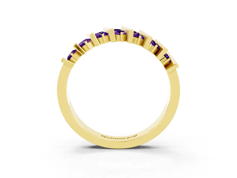 Yellow gold Channel Set Round Amethyst Anniversary Band with Vertical Prongs_9