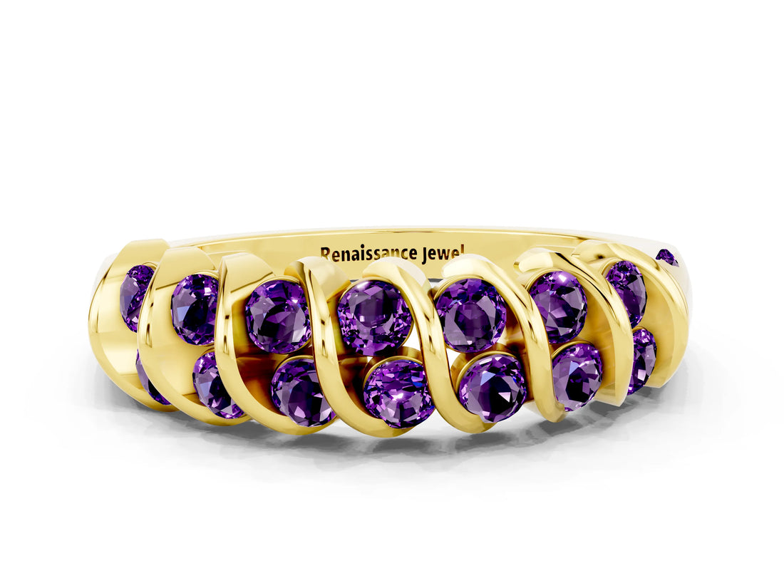 Yellow gold Channel Set Round Amethyst Multi-Row Band_6