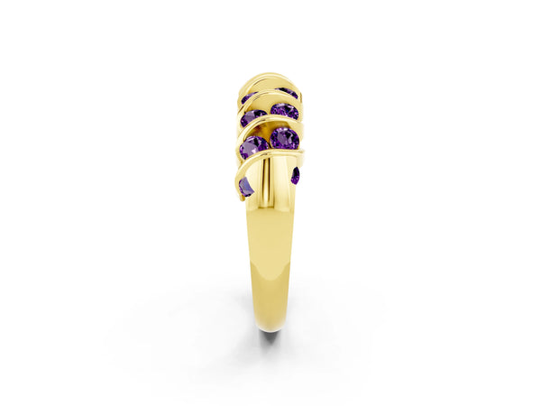 Yellow gold Channel Set Round Amethyst Multi-Row Band