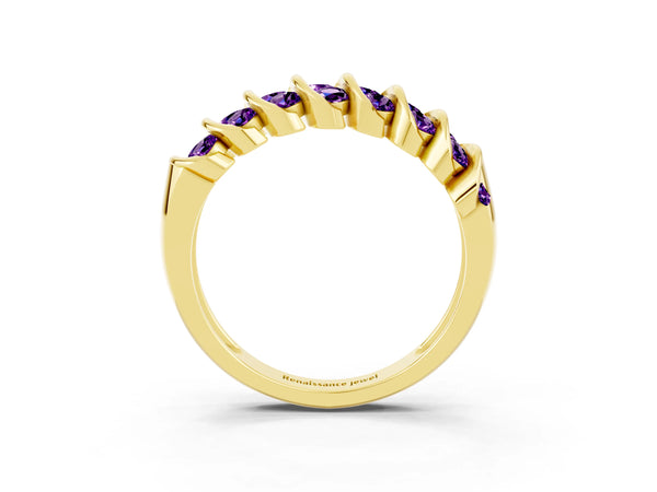 Yellow gold Channel Set Round Amethyst Multi-Row Band