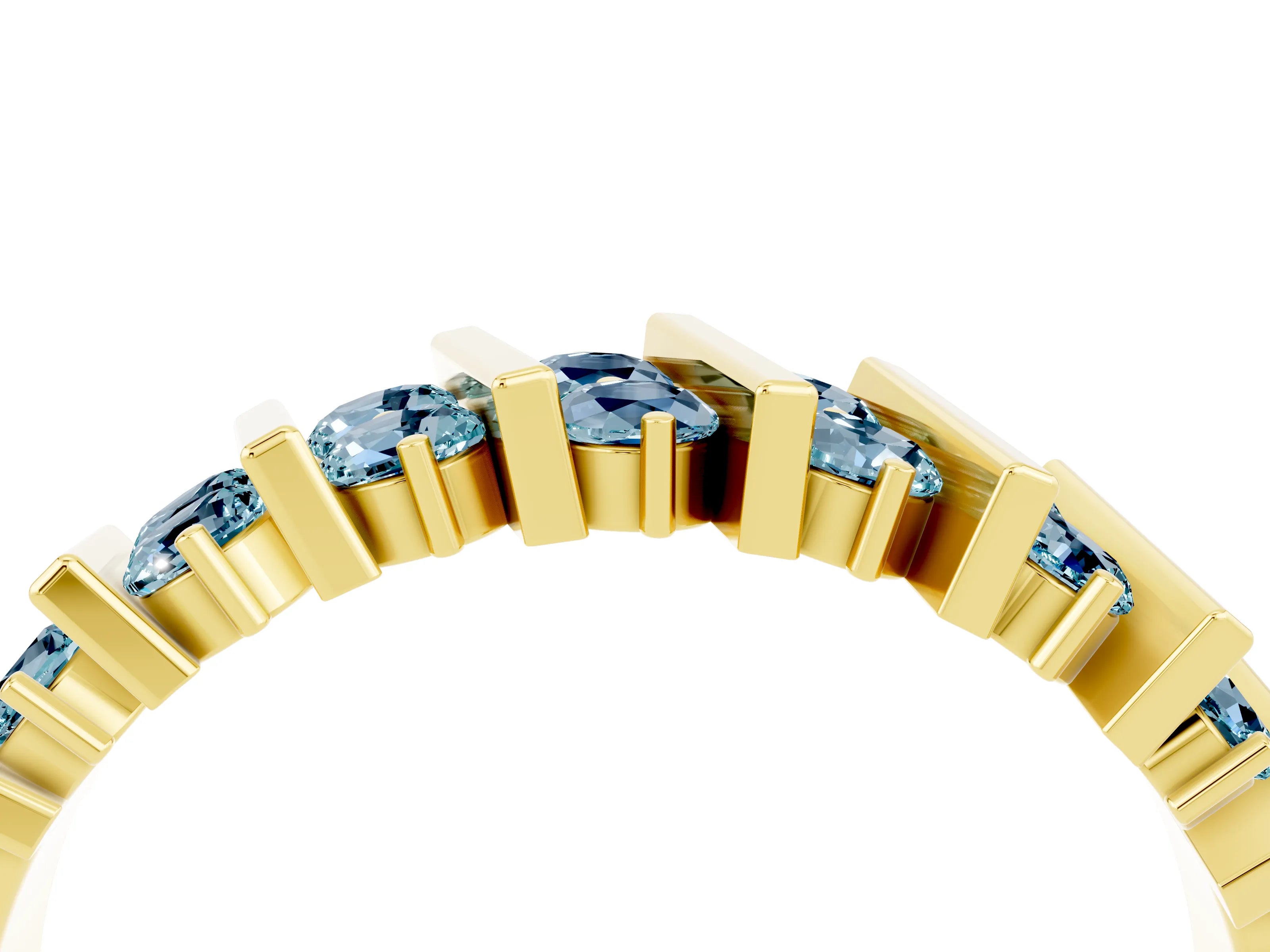 Yellow gold Channel Set Round Aquamarine Anniversary Band with Vertical Prongs_10