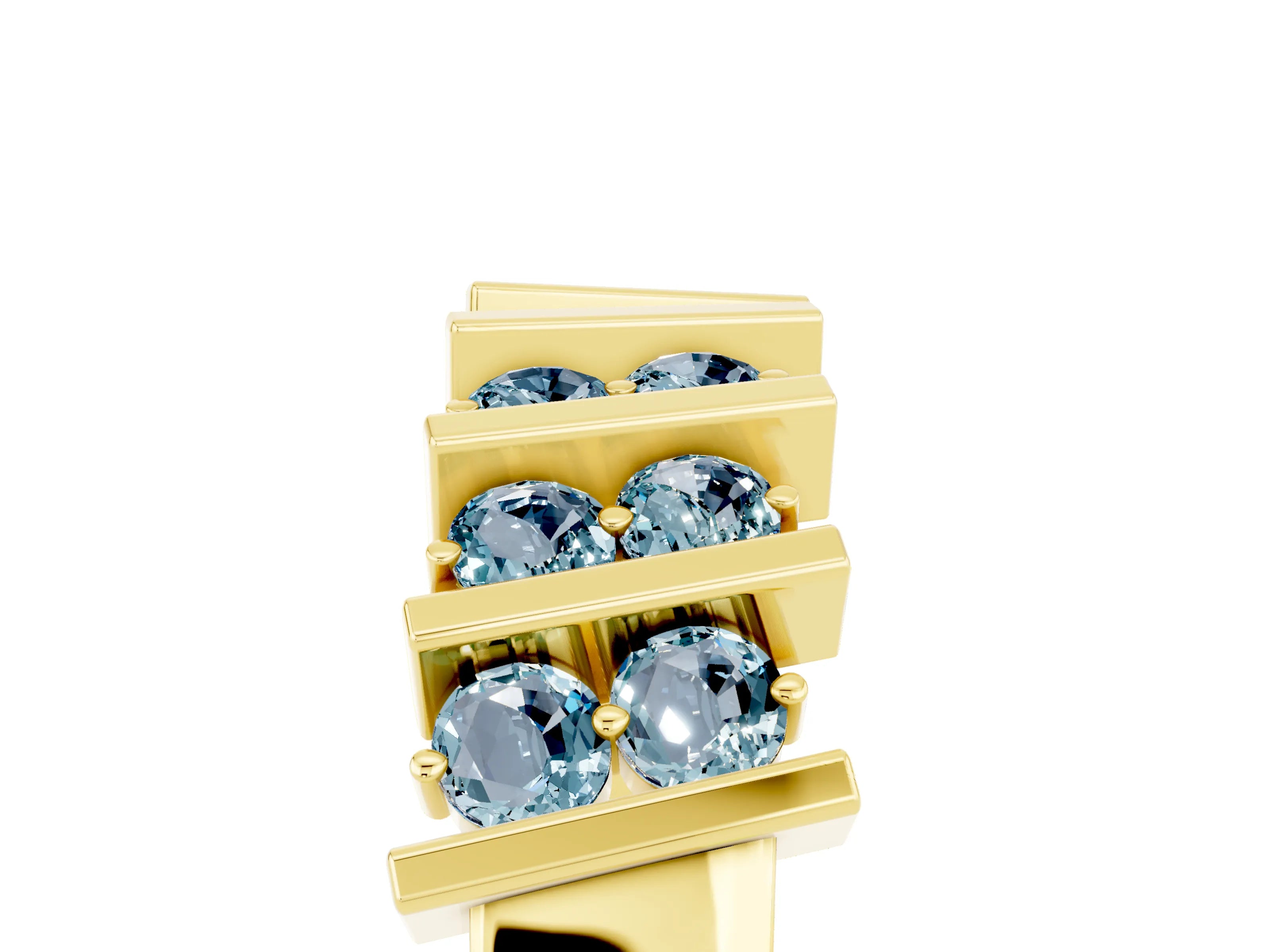 Yellow gold Channel Set Round Aquamarine Anniversary Band with Vertical Prongs_11