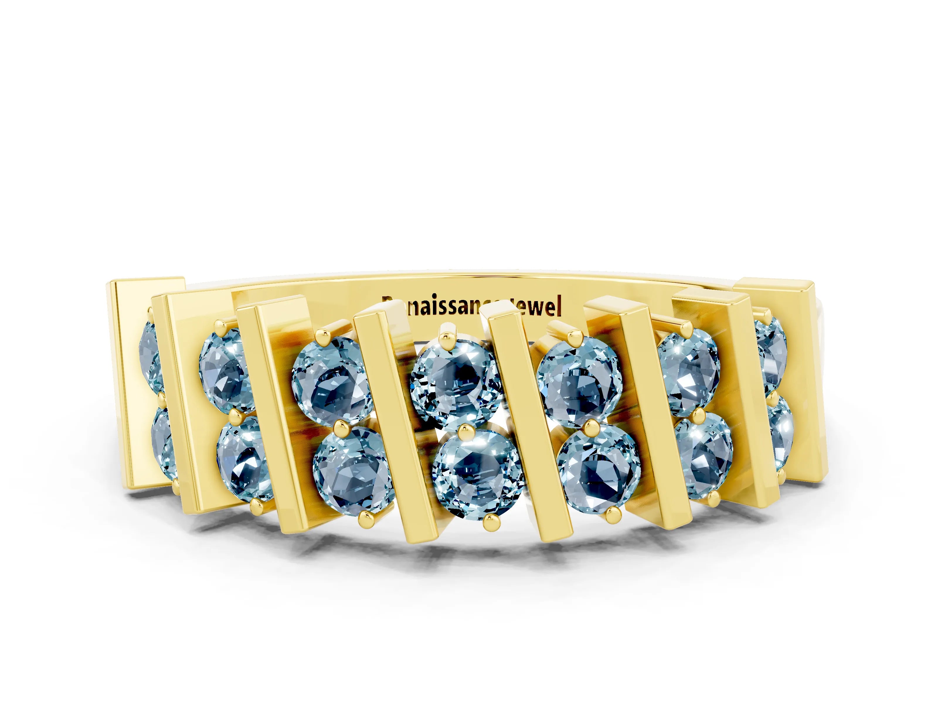 Yellow gold Channel Set Round Aquamarine Anniversary Band with Vertical Prongs_6