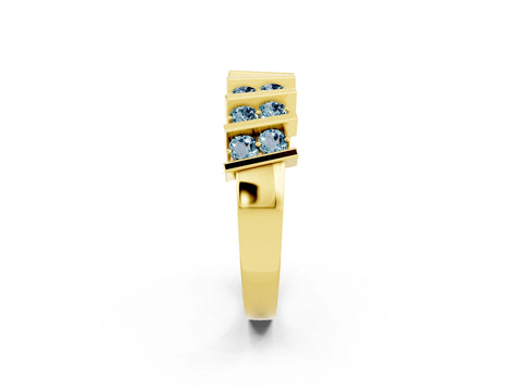 Yellow gold Channel Set Round Aquamarine Anniversary Band with Vertical Prongs_8