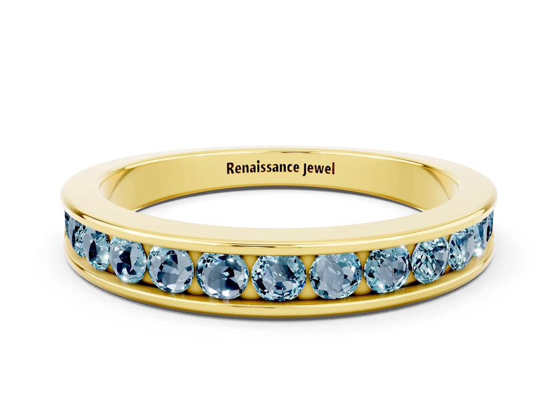 Yellow gold Channel Set Round Aquamarine Eternity Band_6