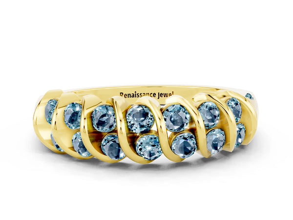 Yellow gold Channel Set Round Aquamarine Multi-Row Band