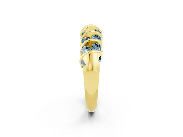 Yellow gold Channel Set Round Aquamarine Multi-Row Band